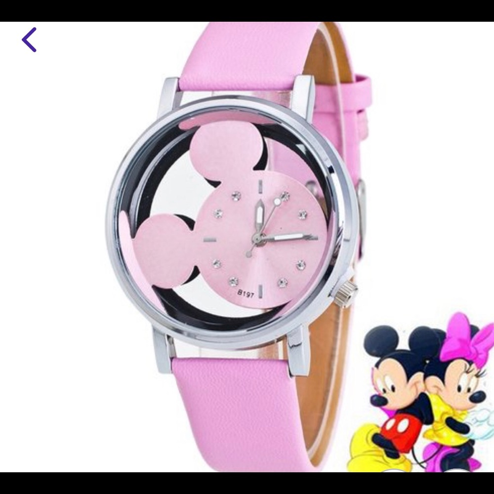 Mickey Hollow  Watch Quartz. Color Is Pink